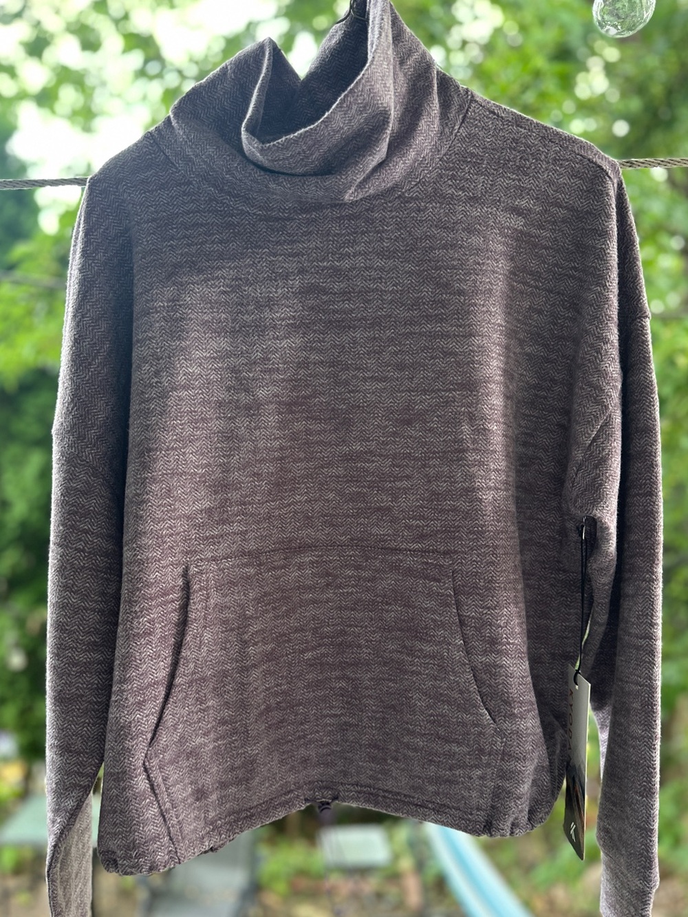 Kyodan Brown Herringbone Funnel Neck Sweatshirt with Pouch